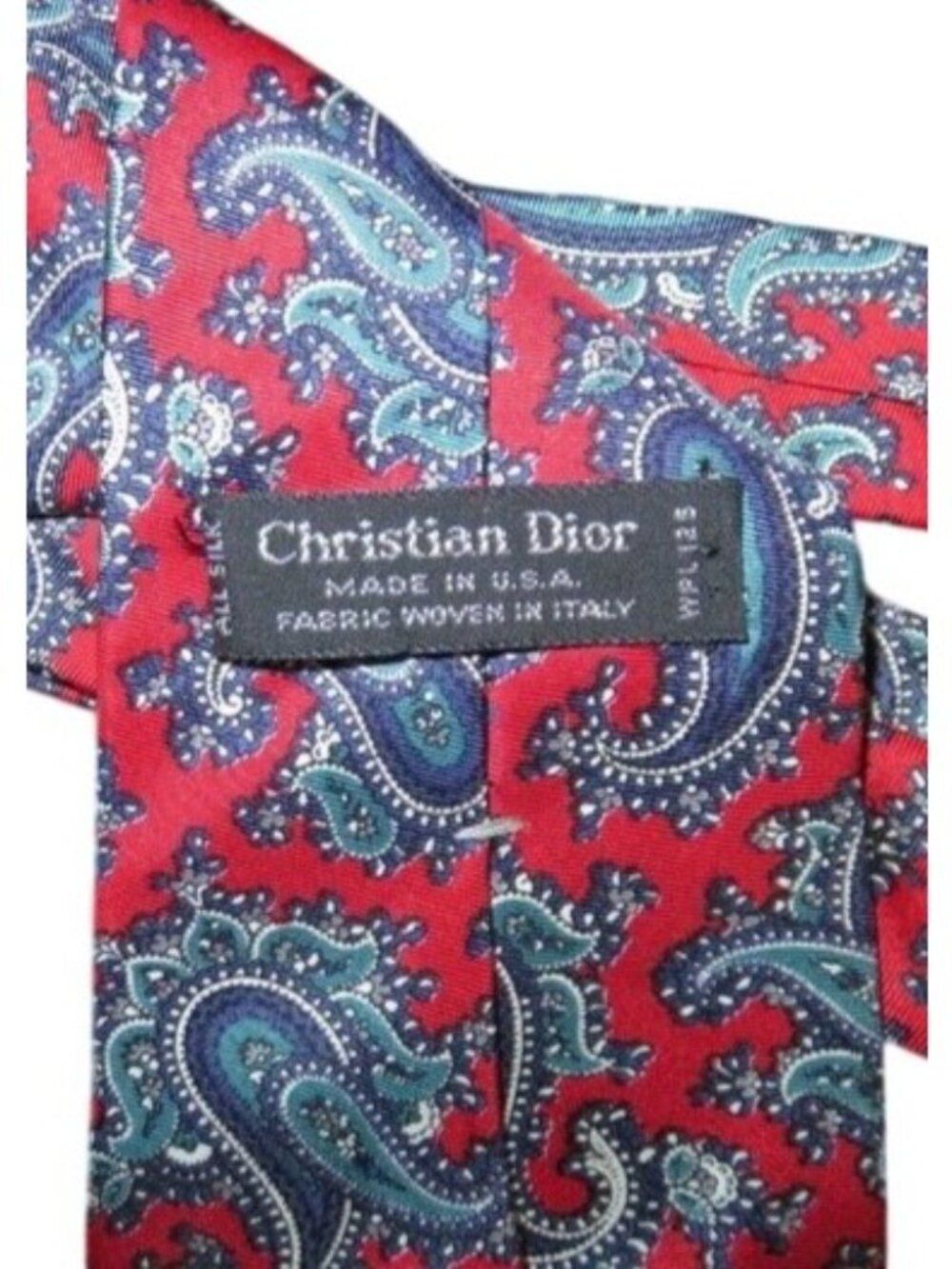 Christian Dior 100% Italian silk Red & Blue Paisley neck tie - Picture 2 of 4
